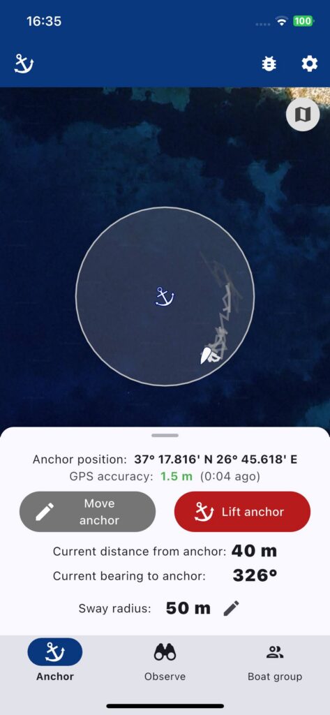 Screenshot from Anchor Easy app