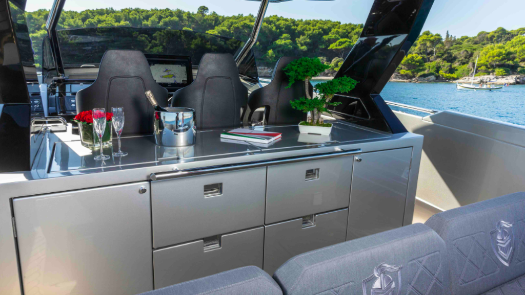 Custom outdoor galley on the Gladiator 493