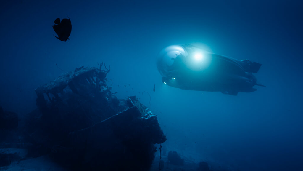Underwater image of U-Boat Worx Super Sub exploring shipwreck