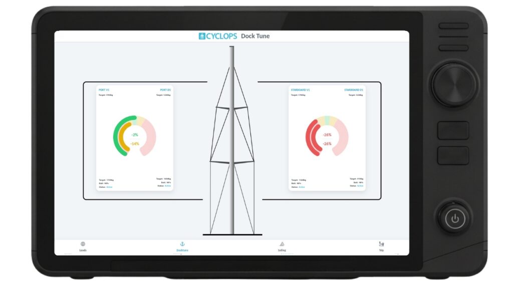 Dock display shows rig tension targets based on manufacturer specifications