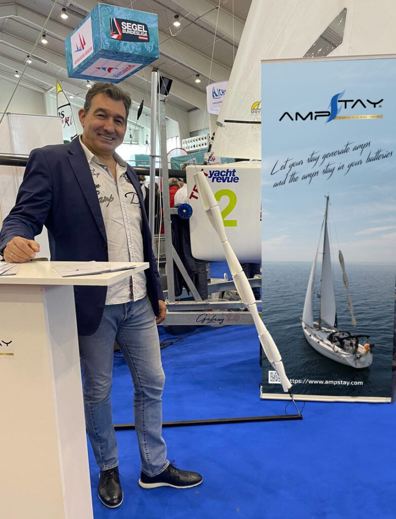 man on exhibition stand