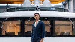 Close up businessman on super yacht deck