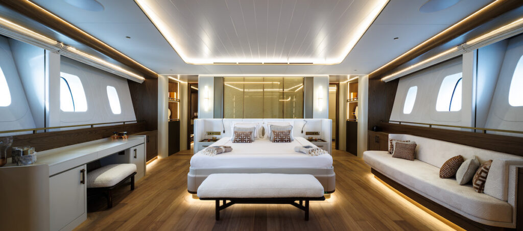 main luxury superyacht cabin and bed