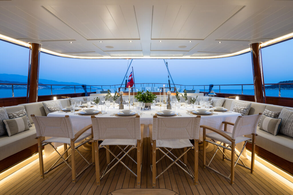dining table on superyacht stern