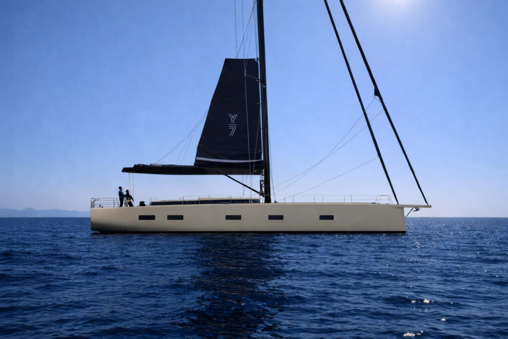 large modern sailing yacht side on