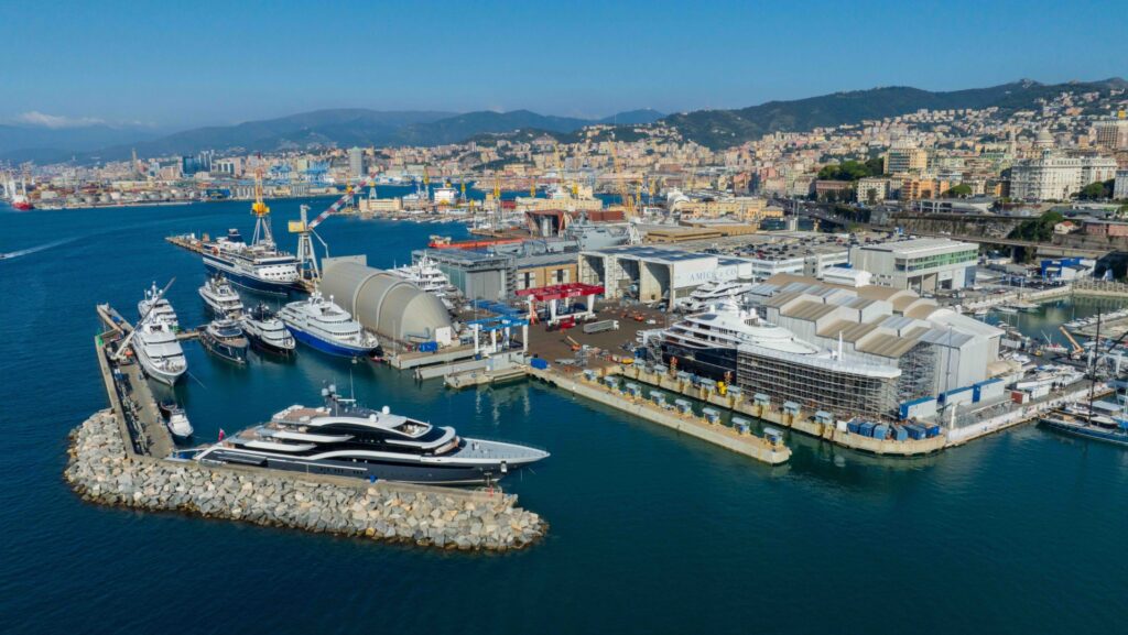 Aerial view of boats and site at Amico and Co