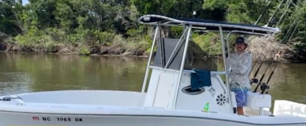 Connor Gecewicz on his fishing boat before explosion