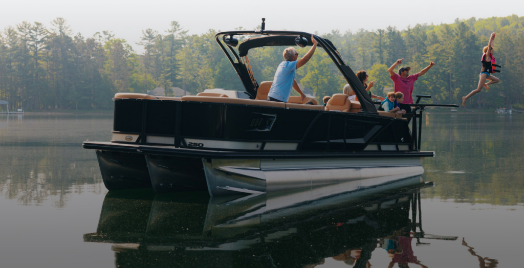 Crest 2026 Caribbean pontoon with person jumping into water