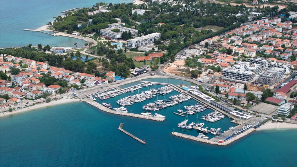 Sunny marina aerial shot