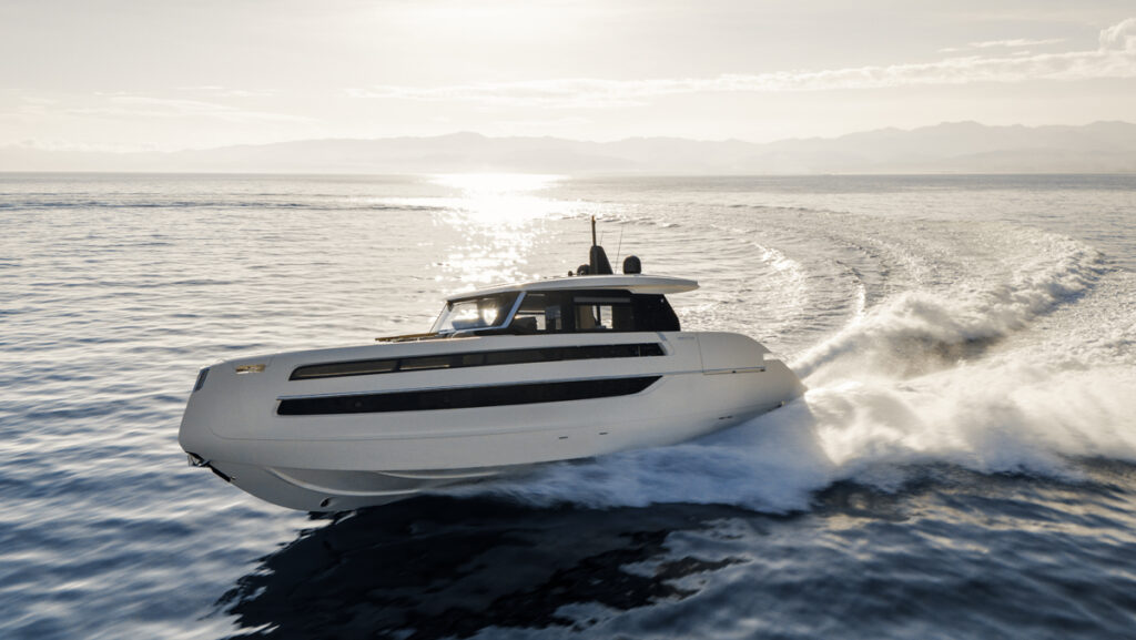 large modern power superyacht banking