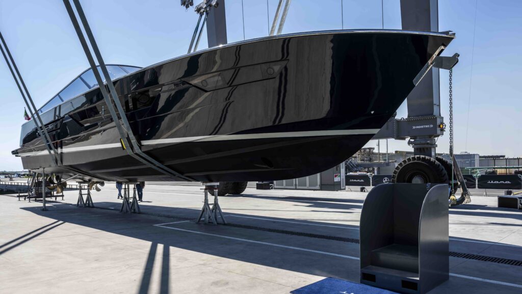 Ferretti Group Itama 70 in cradle prior to launching