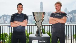 Blair Tuke (Black Foils SailGP Team) & Erik Heil (Germany SailGP Team) in Hong Kong. Image courtesy of SailGP
