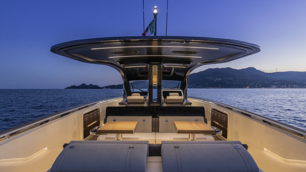 foredeck lit up on luxury yacht