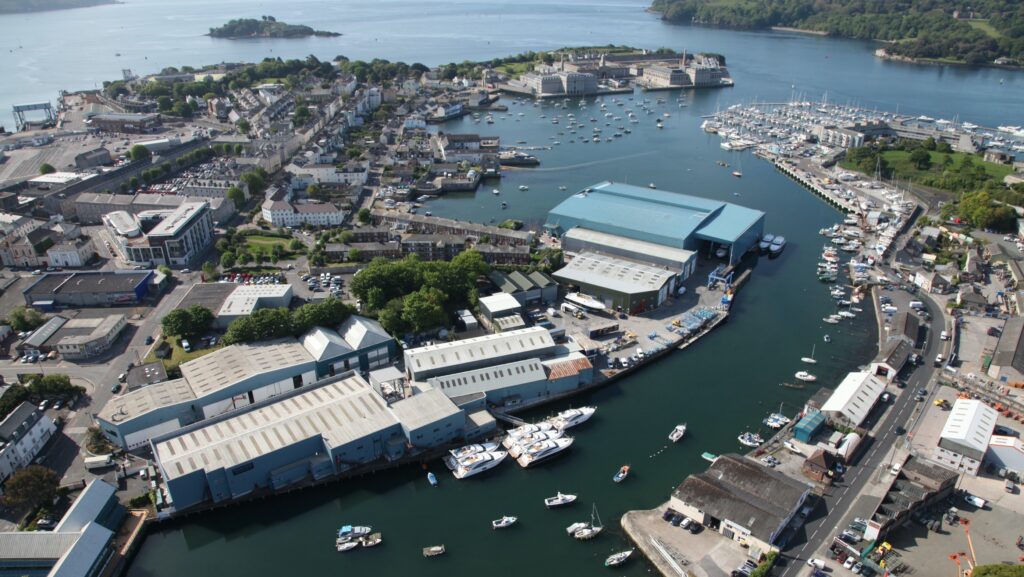 aerial view Princess Yachts' facilities in Plymouth