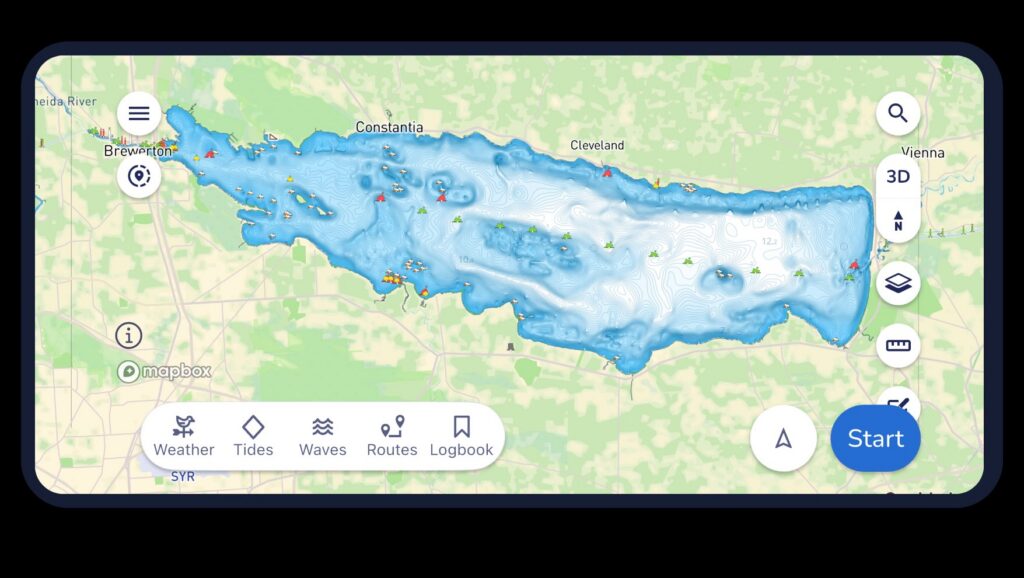 Lake Oneida shown on map app on smartphone screen