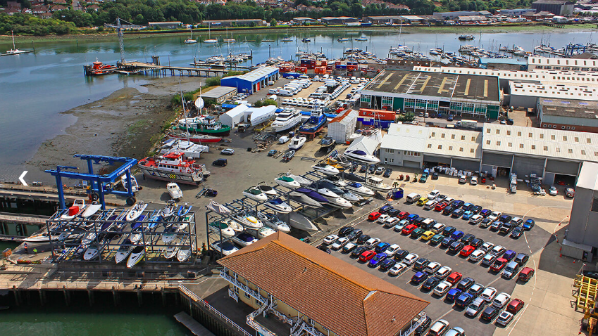 aerial view of Saxon Wharf - marina, boats and water