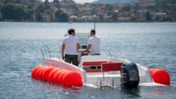 Sea Fend in action from stern - airbags on water either side