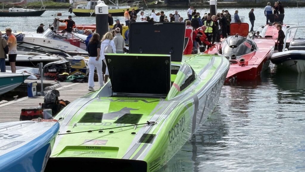 UKOPRA green boat in Marina