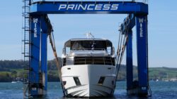 Princess Yachts' X90 in cradle above water