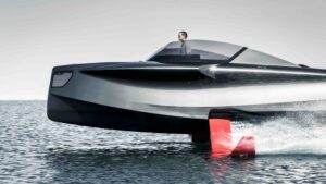 futuristic foiling speedboat