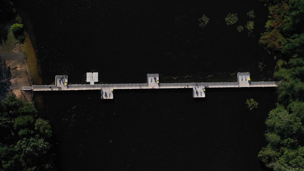 aerial view of a floating walkway