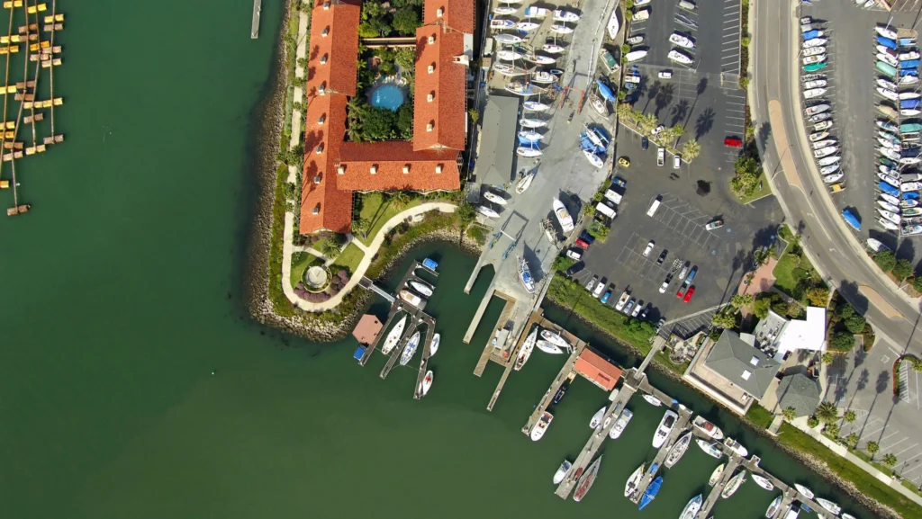 birdseye view of marina waterside