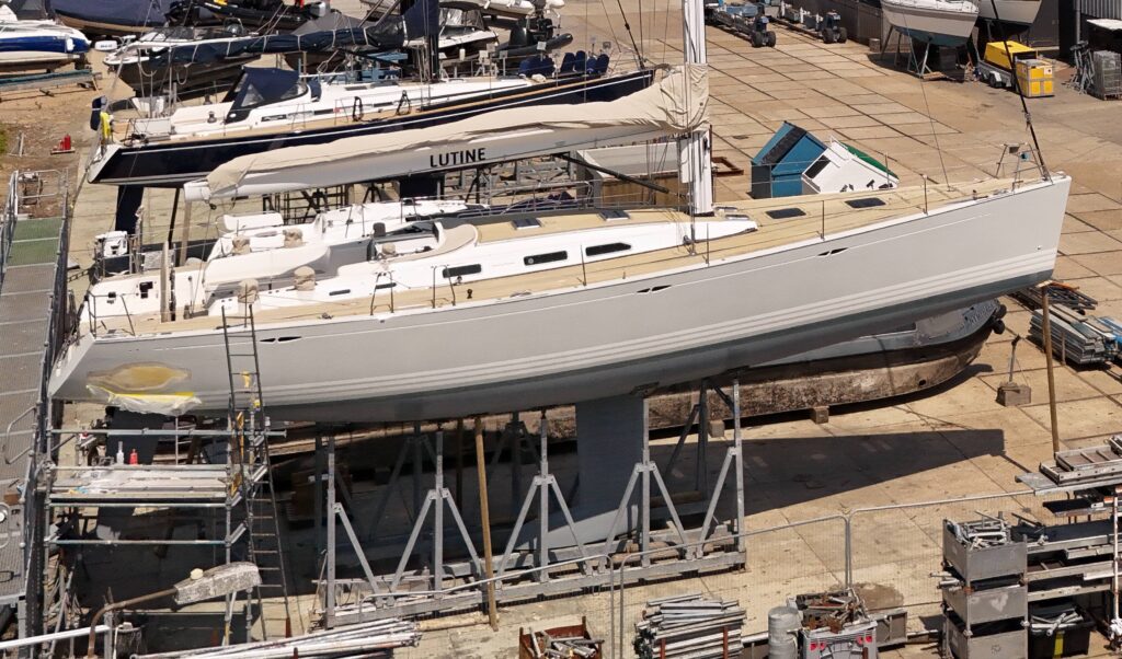 Lutineis currently being repaired at Hamble Point Marina, after USV from Royal Navy crashed into yacht in Portsmouth Harbour
