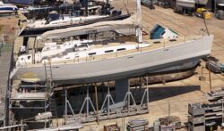 Lutineis currently being repaired at Hamble Point Marina, after USV from Royal Navy crashed into yacht in Portsmouth Harbour