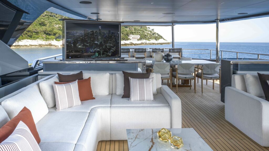 Outdoor deck lounge of a superyacht