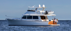 large white Grand Banks motor yacht