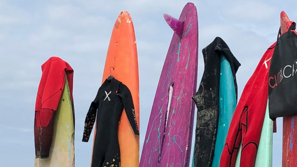 Surfboards and wetsuits