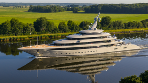 102.4-metre Nixie superyacht leaving German shipyard Lurssen
