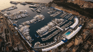 Aerial view of Port Hercule during the Monaco Yacht Show