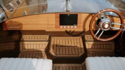 Cockpit of a CANNA One electric runabout with Navicork FD01 cork decking.