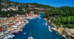 Pretty greek harbour aerial view