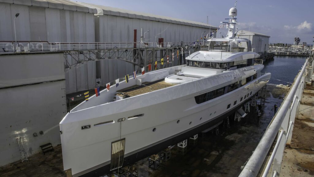 superyacht being launched