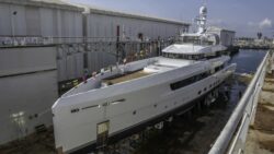 superyacht being launched