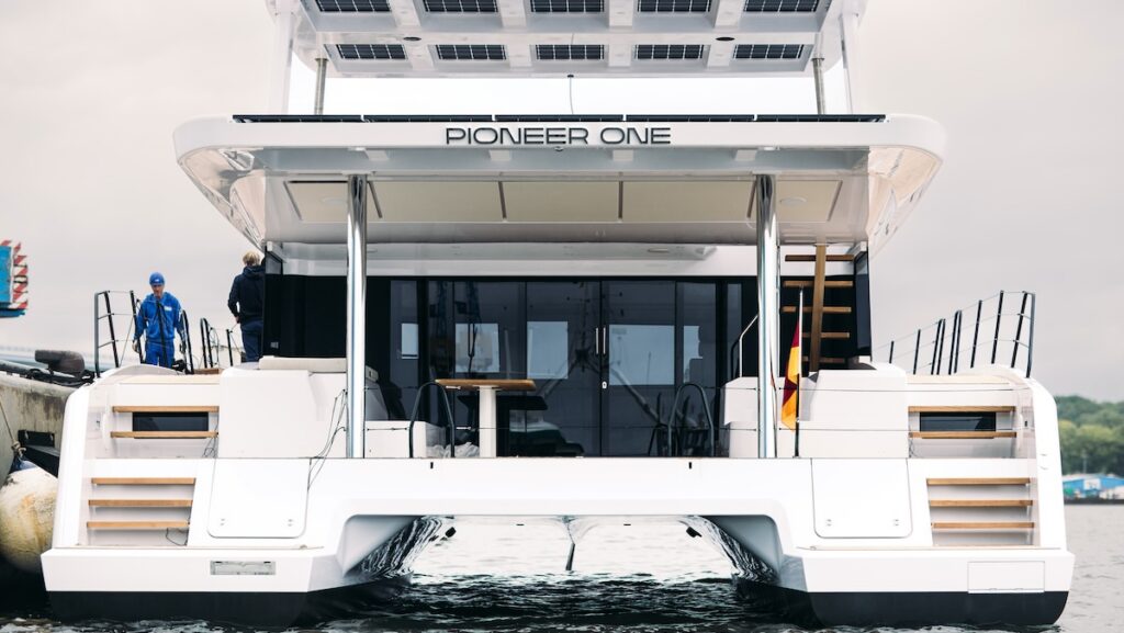 Stern of luxury power catamaran