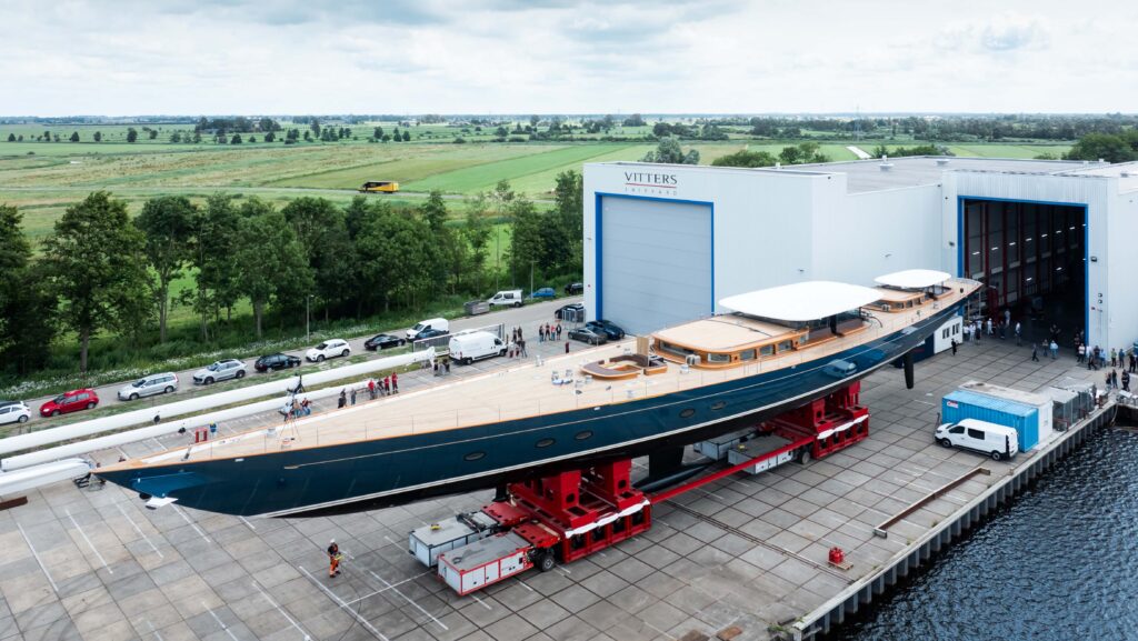 The 68.91m sailing yacht features an aluminium hull and Panamax-height masts