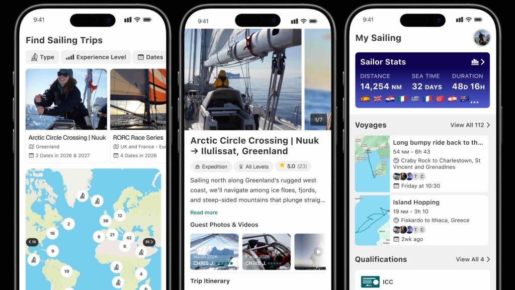 app images showing maps and digital yacht logs