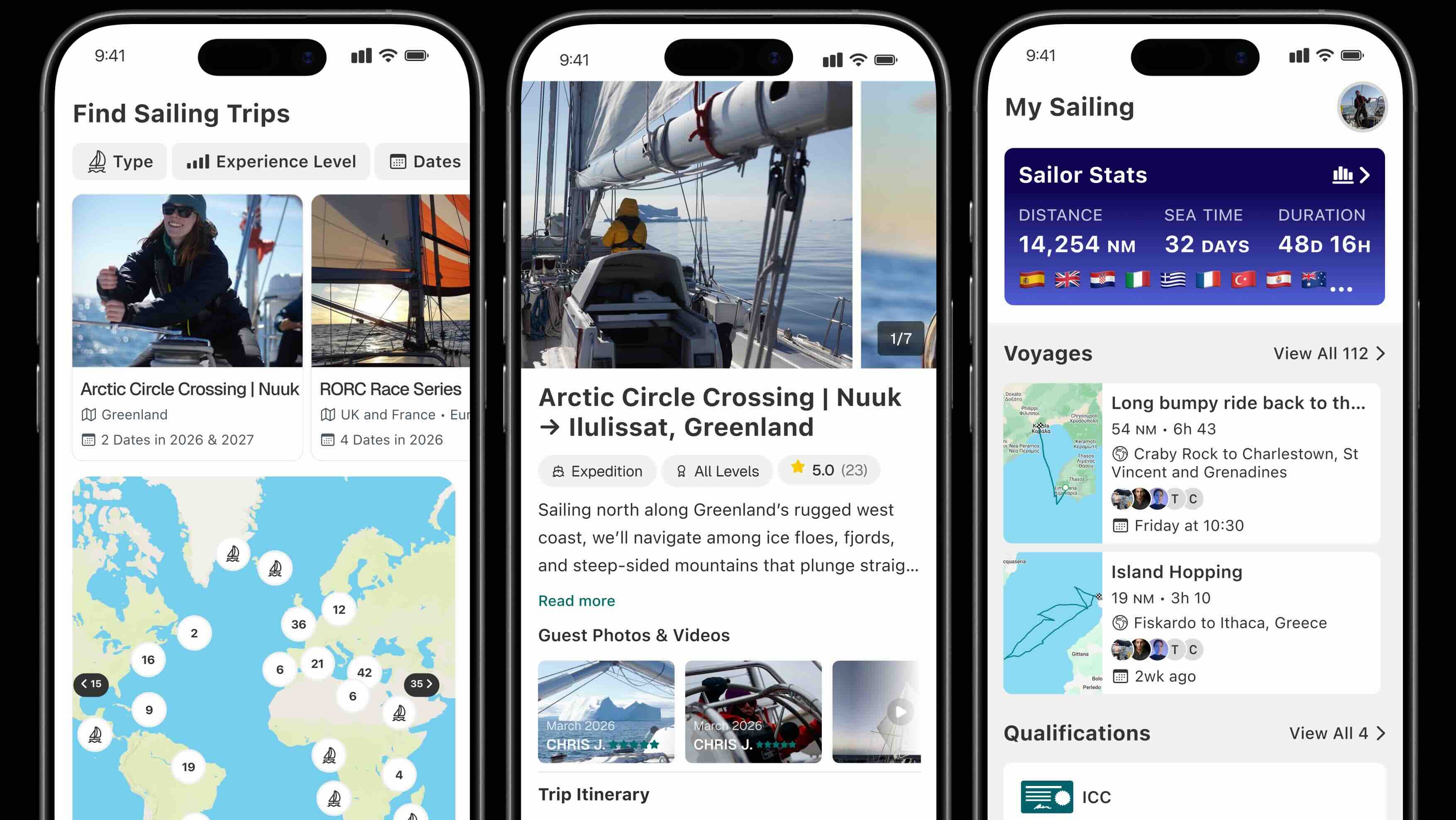 app images showing maps and digital yacht logs