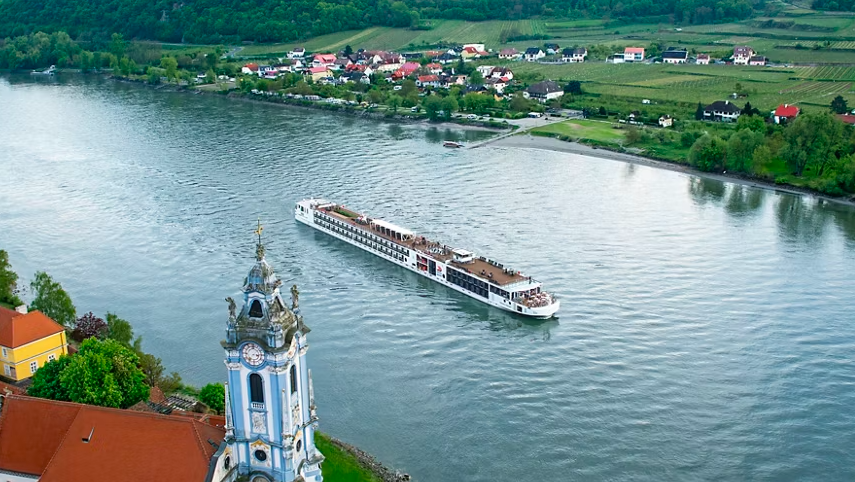 aerial view of Viking Cruises boat