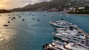 yachts at sunset