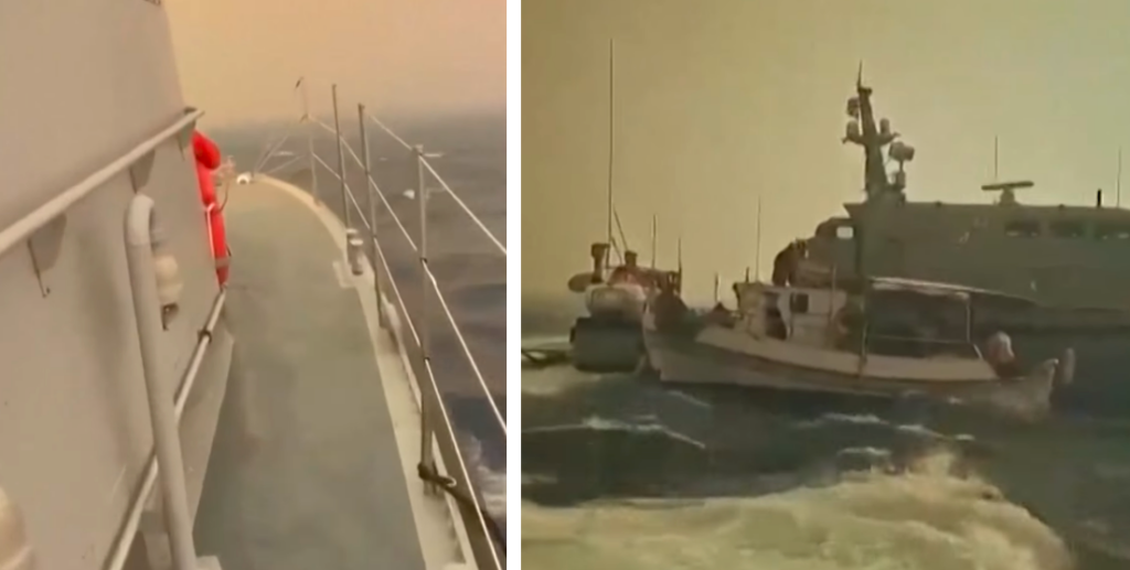 boat heading towards wildfire and boats clumped in evacuation