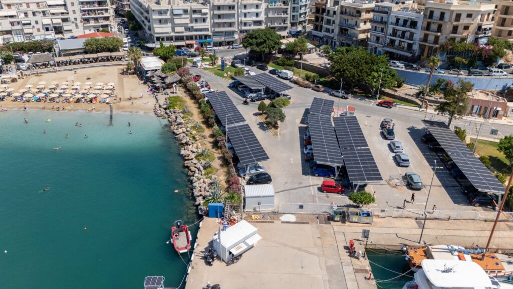 Electric panels on roof of parking