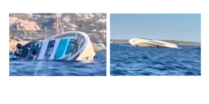 Angiola II on its side in water in Italy image courtesy of lanuovasardegna via footage shared on Instagram