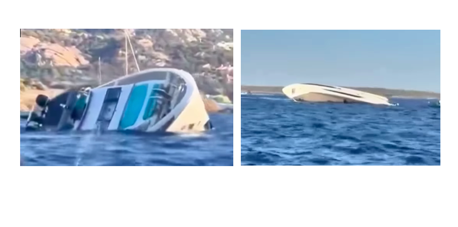 Angiola II on its side in water in Italy image courtesy of lanuovasardegna via footage shared on Instagram