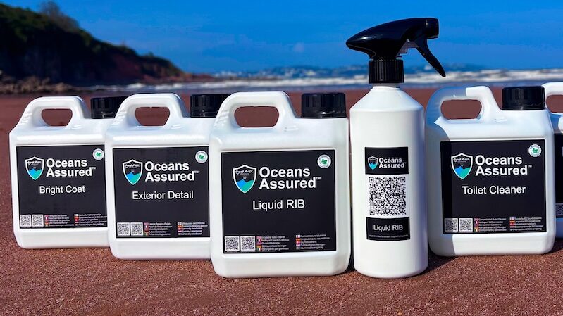 Oceans Assured uses recycled-content packaging and reusable spray bottle systems