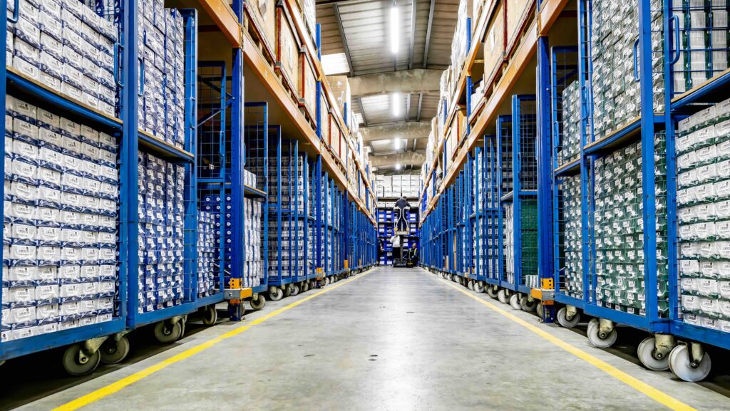 JCS warehouse with racks of products