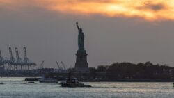New York statue of liberty at dusk